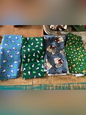 Holiday Snowman and Festive Print Fabric Bundle - 4 pieces, 1 yard each!